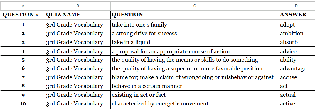 Example Spreadsheet